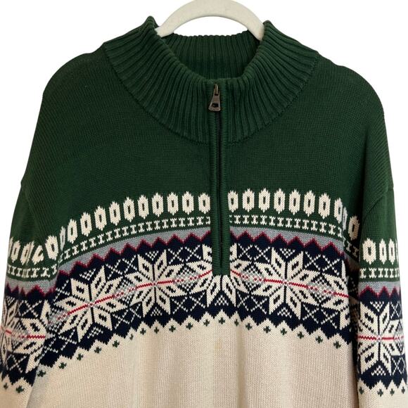 Weatherproof Vintage Mens Quarter Zip Sweater XL Green Beige Fair Isle Cotton - Picture 2 of 5